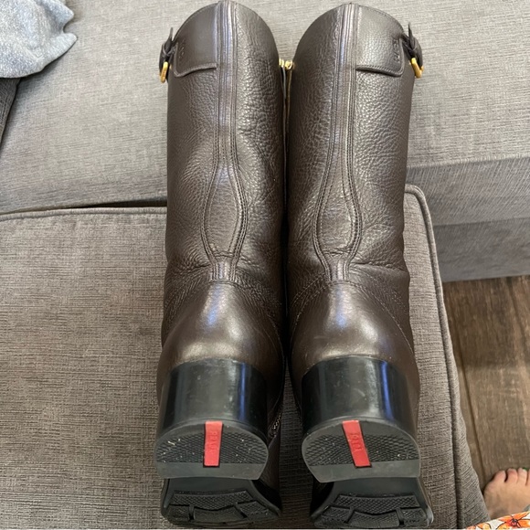PRADA Vitello Daino Moro Brown Pebbled Leather Riding Boots Zipper Closure - Picture 11 of 16
